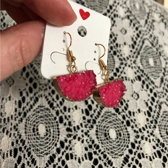 New Half Moon Sparkly Pink Gold Plated Earrings. - Picture 2 of 2